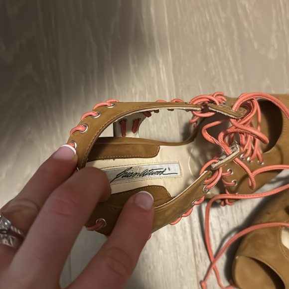 Strappy suede and pink BRIAN ATWOOD heels - Picture 3 of 4